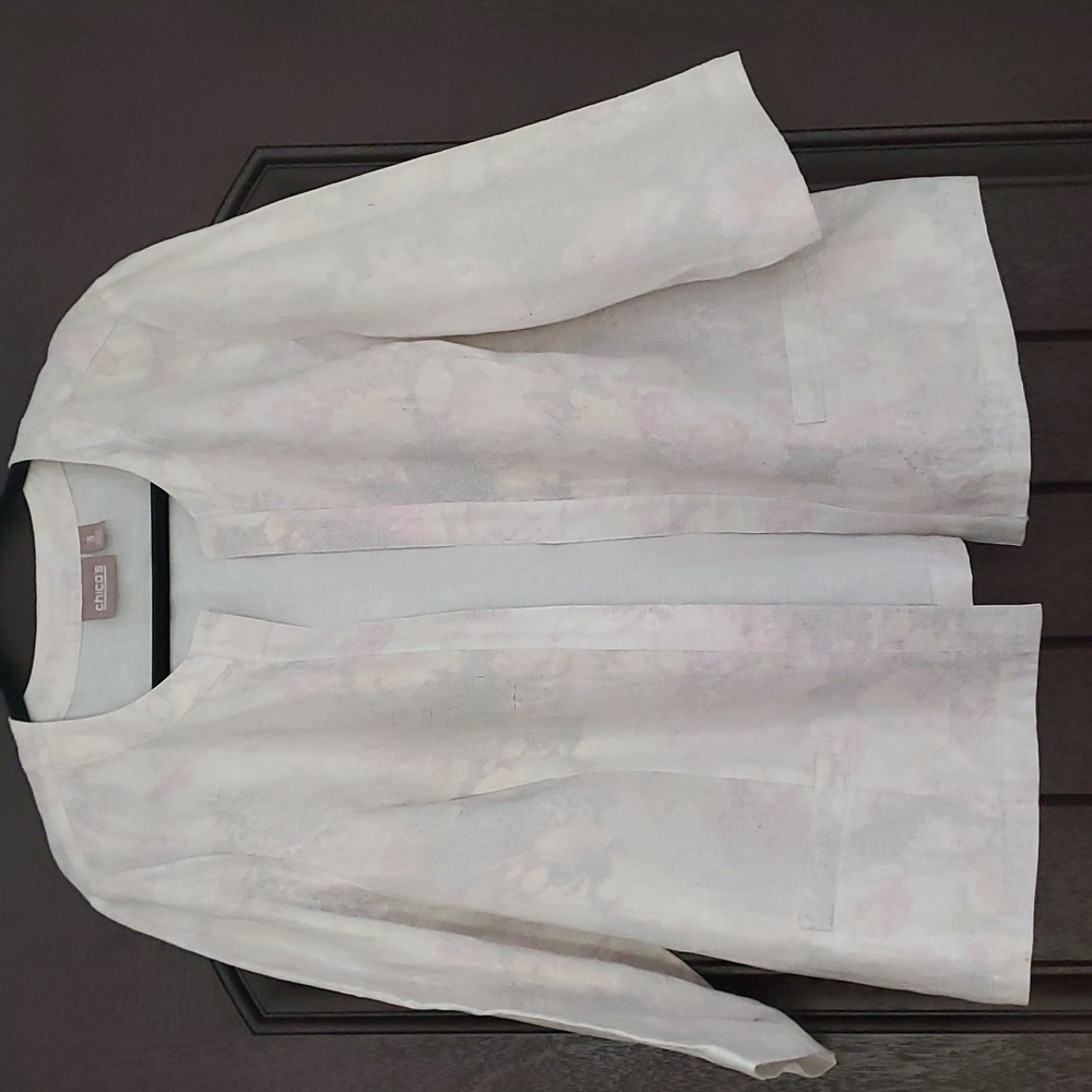CHICO'S 100% LINEN SIZE 3 WOMEN'S TOP JACKET